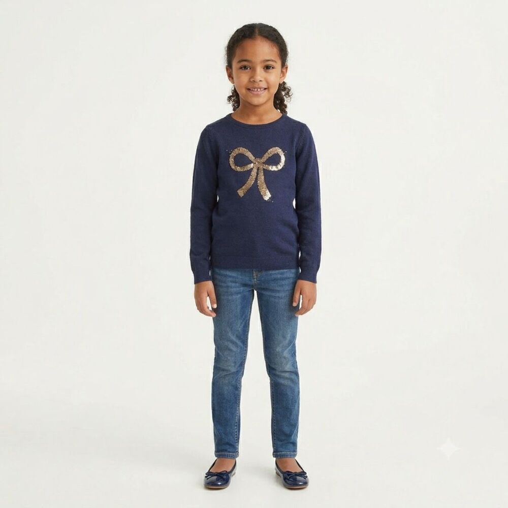 H&M Girl's Navy Blue Sweater with Sequined Bow